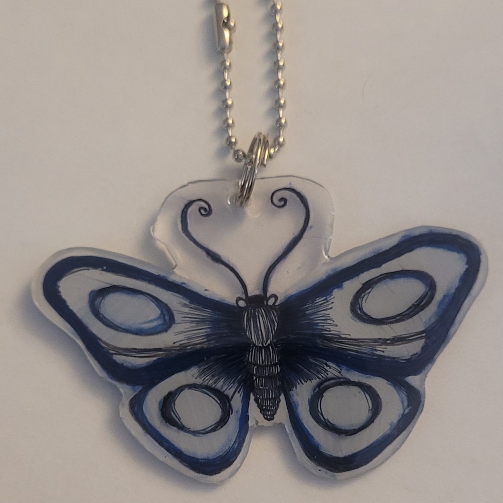 Blue and Black Butterfly Pendant Necklace